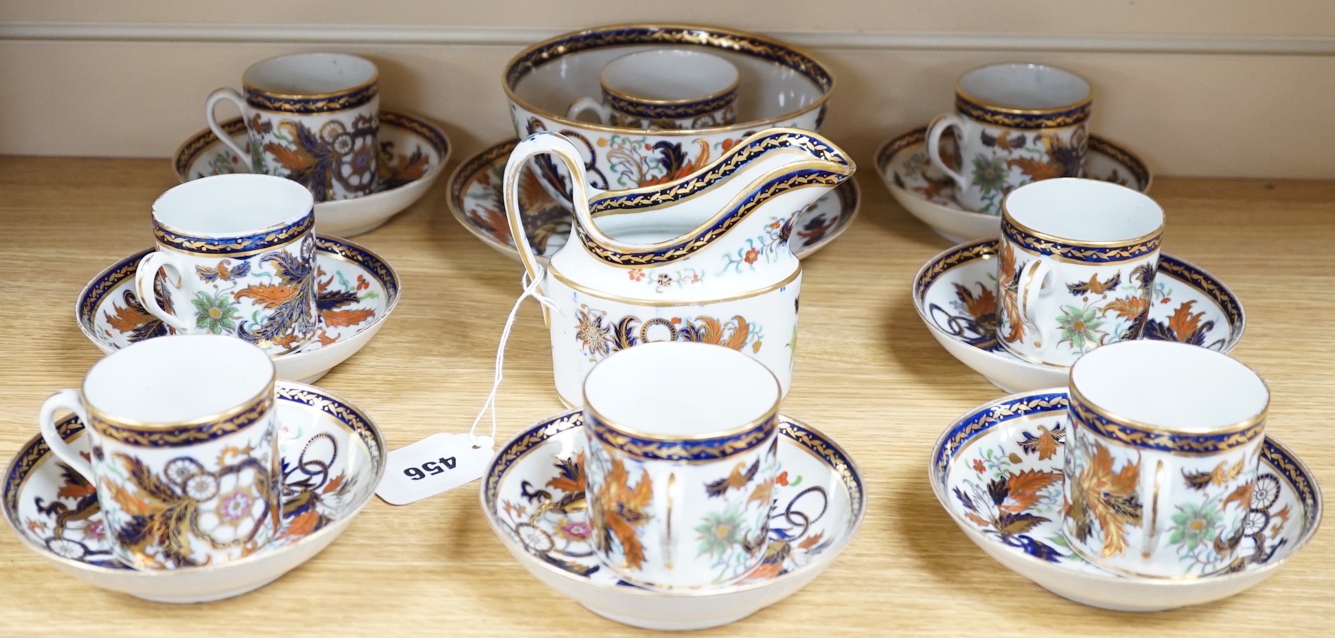 An English porcelain Imari pattern part coffee set, c.1800-10, possibly Spode, pattern no. 490